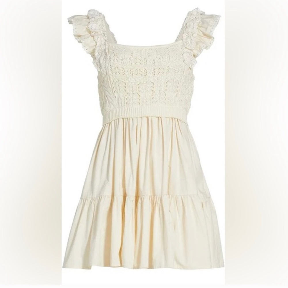 NWT $160 Anthropologie EN SAISON Creme Ruffled Square Neck Mini Dress Sz Medium - Picture 4 of 15